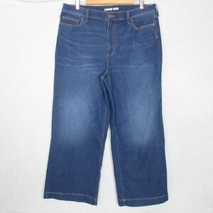 NEW Lands End Womens Jeans Blue Denim Wide Leg Cropped Size 16 (38 x 30)